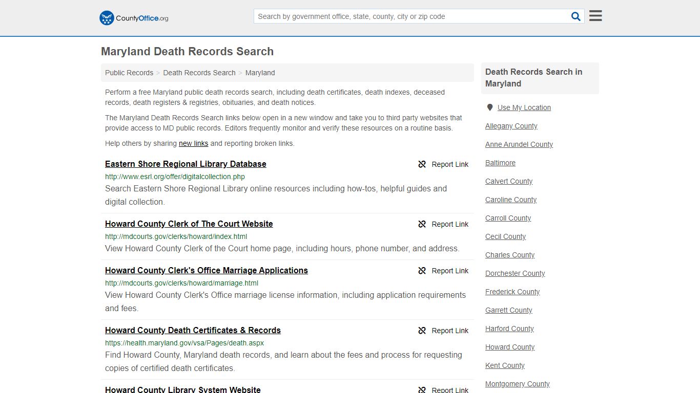 Death Records Search - Maryland (Death Certificates & Indexes)
